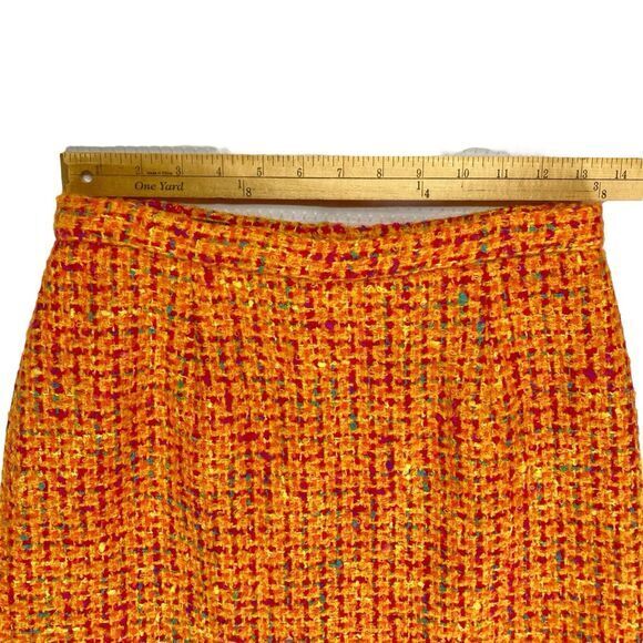 Anne Klein Tweed Mini Pencil Skirt Sz 8 Orange Red Plaid Vintage 80s 90s Elegant - Picture 7 of 12